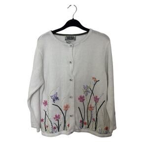 Vtg Butterfly Beaded Flower Embroidered Cardigan Size Small Fairycore Coquette